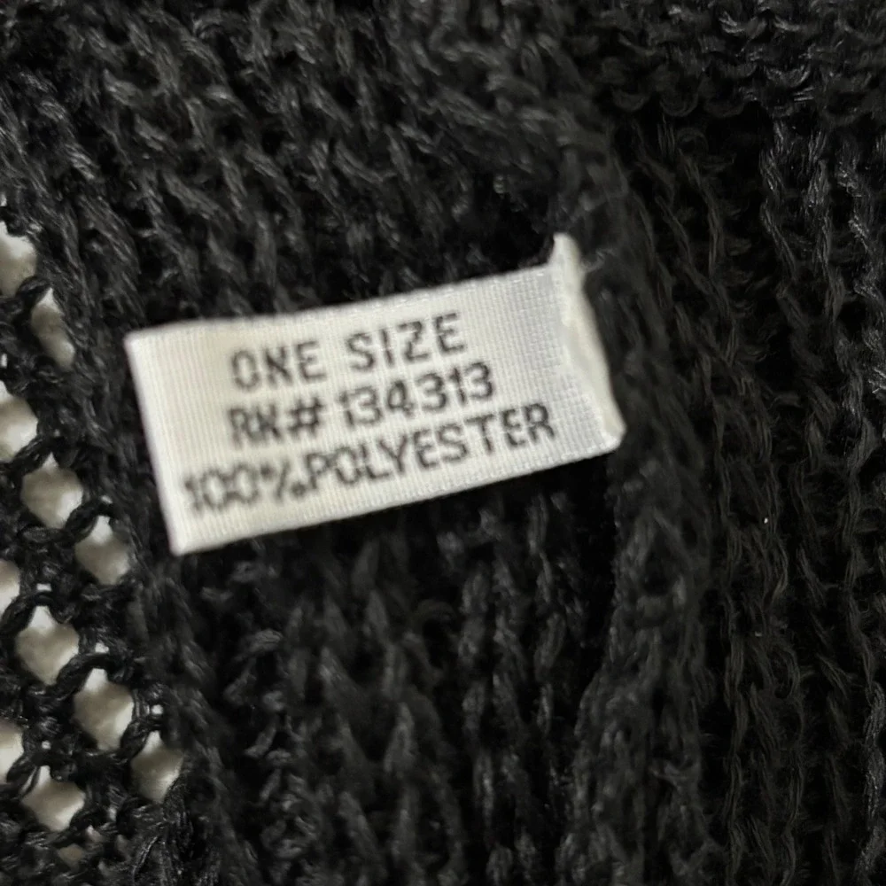 Black Open Knit Netted Cardigan Crochet Oversize Mesh Boho Whimsigoth Sweater OS